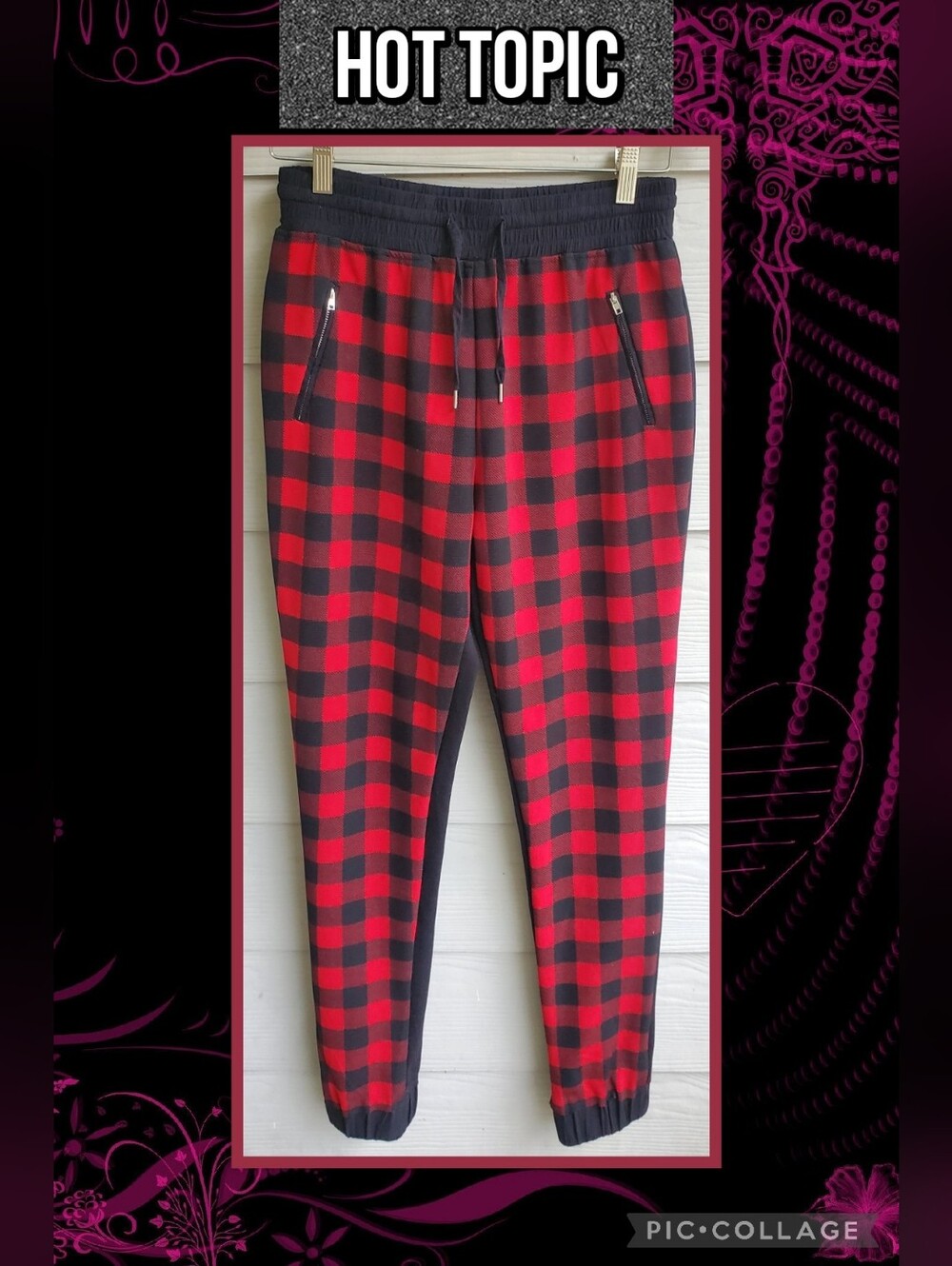 Cello Jeans Black & Red Punk Rock Checkered Jogger Pants
